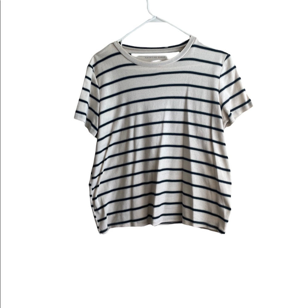 American Eagle White Tee with Navy Stripes Size X-Large